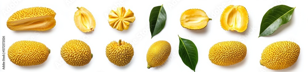 Ripe Yellow Fruit and Leaves Display Ripe Yellow Fruit and Leaves Display
