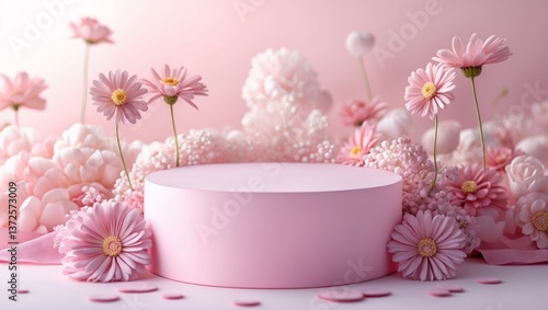 Wallpaper Mural Pink podium display surrounded by pastel flowers for product presentation Torontodigital.ca