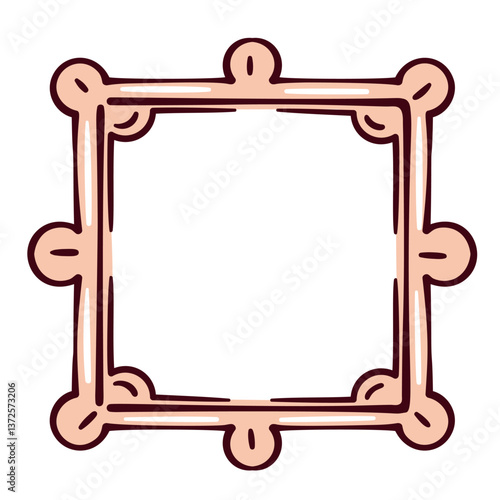 Square frame for painting and mirror. Carved ornate frame for museum and art gallery. Antique mascot, framework with blank space in Victorian style, cartoon vector illustration