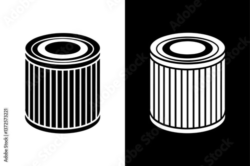 Oil Filter Silhouette Vector Icon Black & White Design.