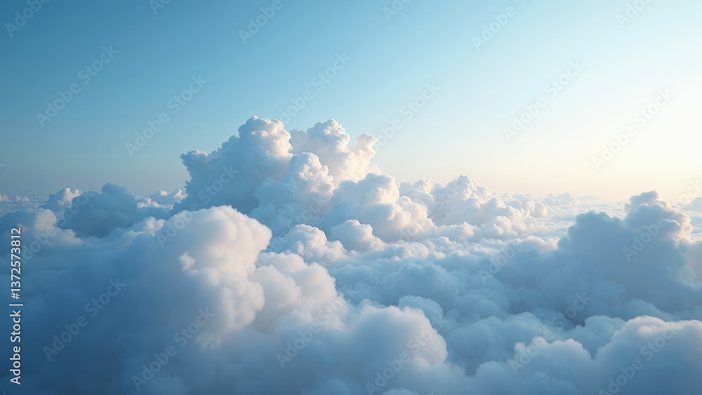 Fototapeta premium The sky is filled with fluffy white clouds, creating a serene and peaceful atmosphere. The blue sky serves as a beautiful backdrop for the clouds