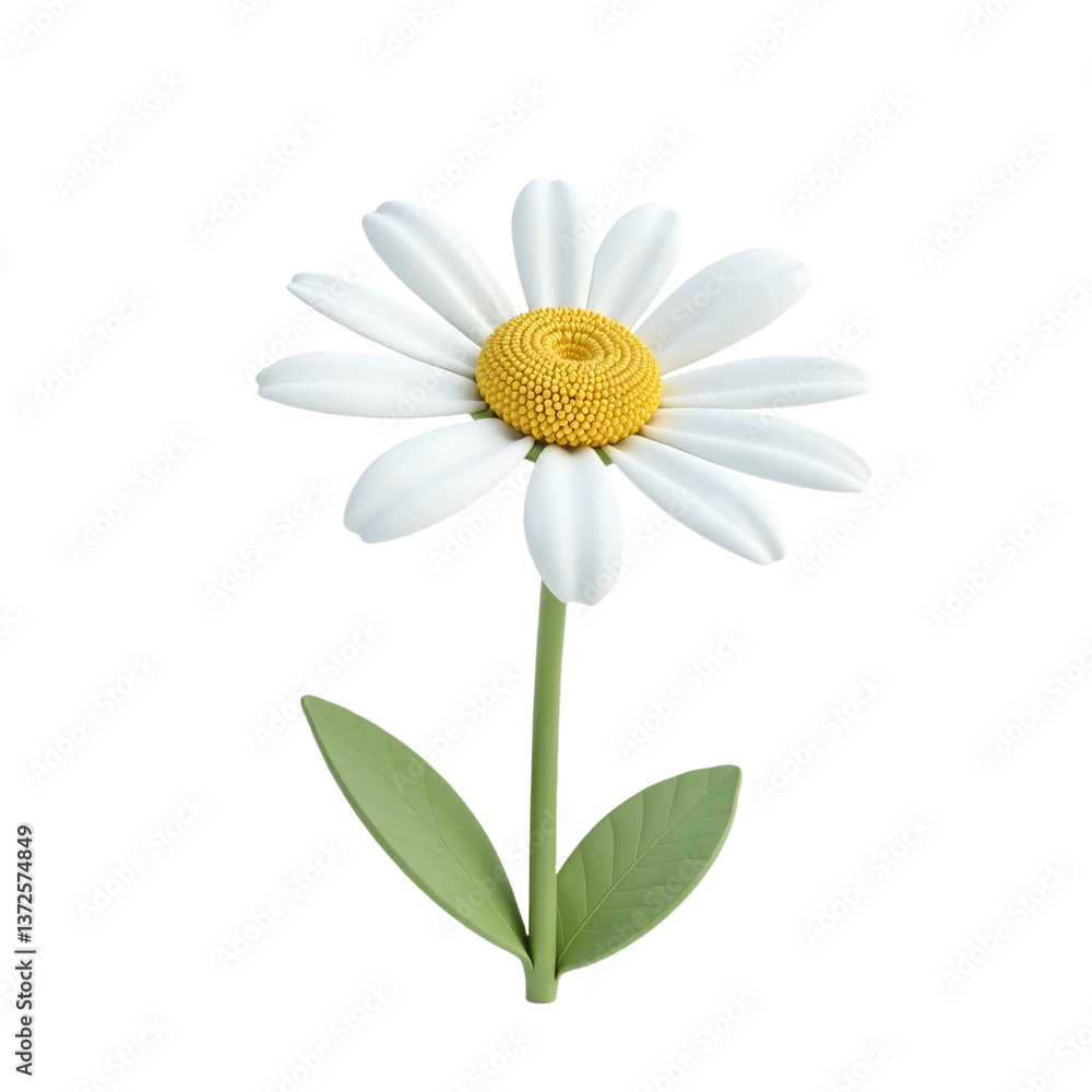 3D rendering of a single white daisy flower with yellow center, isolated on black background. Perfect for spring or summer designs. 3D rendering of a single white daisy flower with yellow center, isolated on black background. Perfect for spring or summer designs.