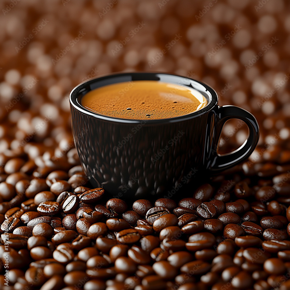 Espresso cup on coffee beans.