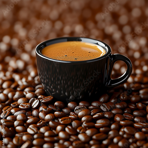 Espresso cup on coffee beans. 