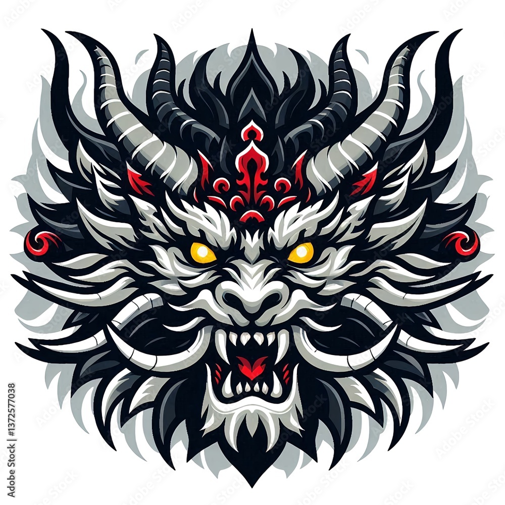 Obraz premium Fantasy Dragon Head Mascot with Aggressive Design and Black-Red Colors
