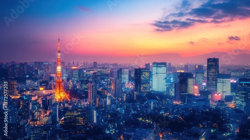 Wallpaper Mural Captivating Tokyo skyline at dusk with illuminated tower and modern buildings Torontodigital.ca