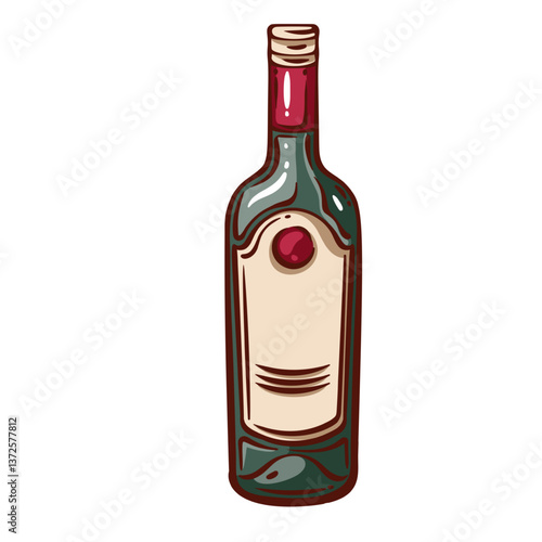 Green wine bottle with blank label and cap line icon. Outline hand drawn glass packaging for bordeaux, beaujolais, merlot wine. Alcohol mascot, bar and restaurant menu icon vector illustration