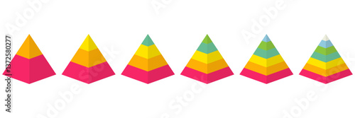 Pyramid 3d infographic chart collection. Triangle hierarchy data sections group. Vector illustration isolated on white.