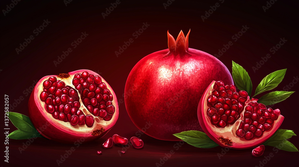 The Pomegranate fruit isolation background, Illustration The Pomegranate fruit isolation background, Illustration
