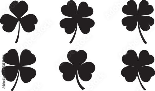 A seamless nature-inspired design featuring  four-leaf clovers, and floral elements in green with silhouettes of leaves and trees, symbolizing spring and summer