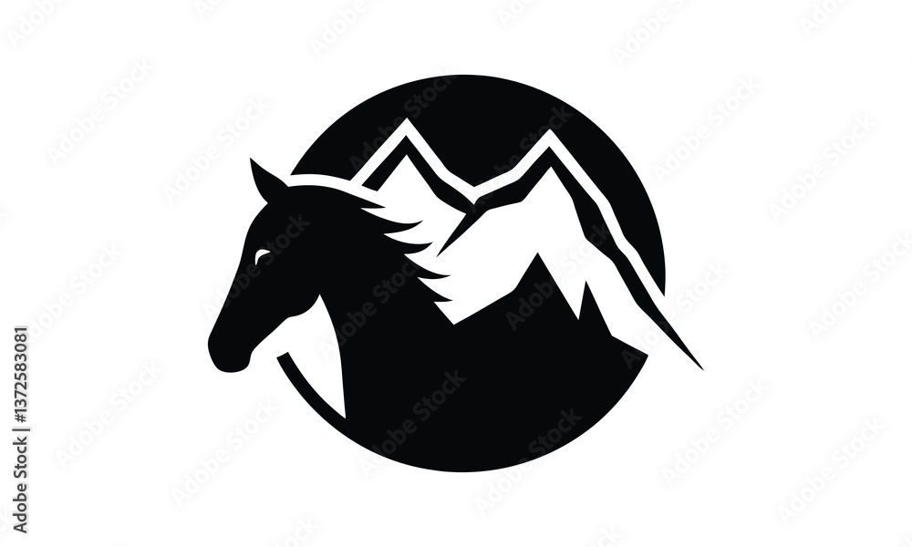 Fototapeta premium Horse Mountain Scene Black Circle