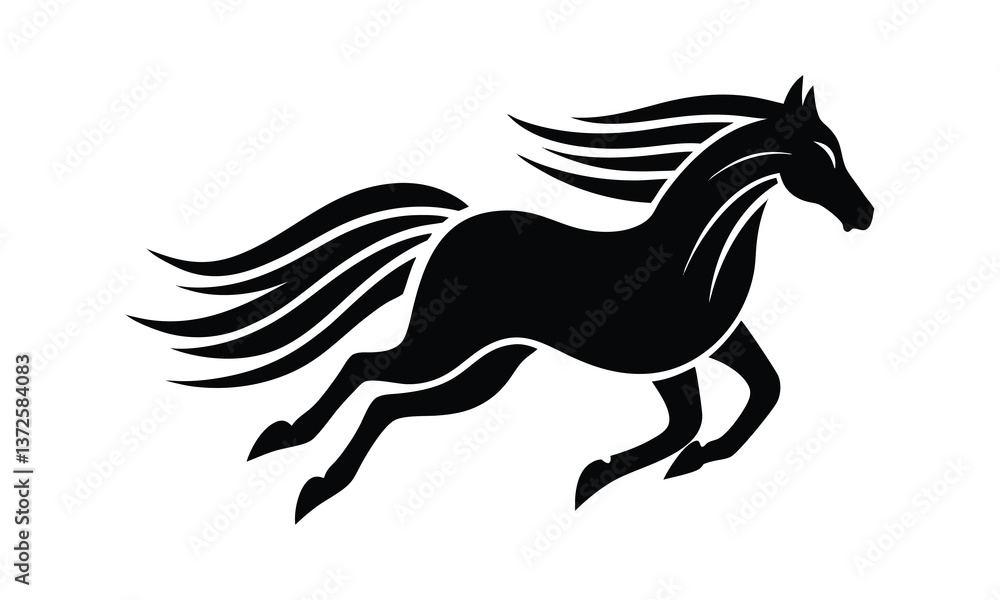 Fototapeta premium Galloping Black Horse Dynamic Silhouette