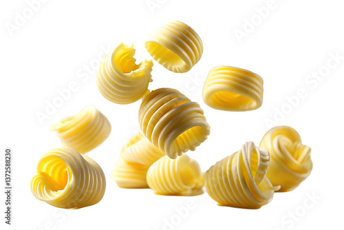 Butter curls in air isolated on a transparent background