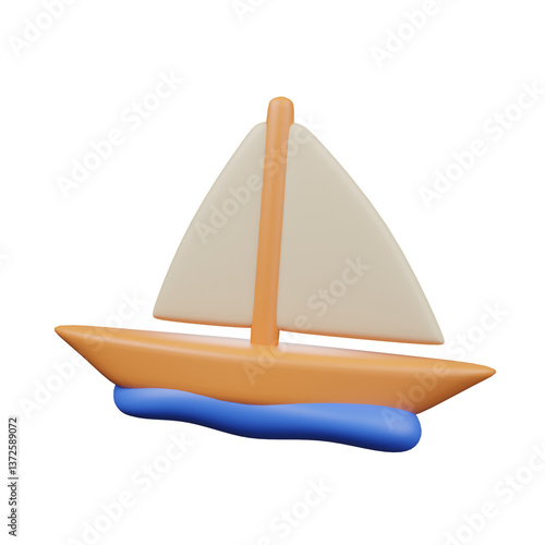 3D Small Sailboat Icon – Adventure and Ocean Exploration