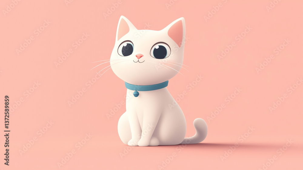 パステル背景に佇む白いイラスト猫とやさしい世界観 パステル背景に佇む白いイラスト猫とやさしい世界観
