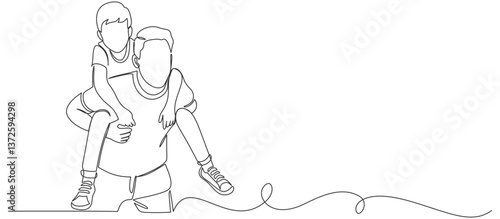 Fathers day line art style vector illustration, father and son line art illustration