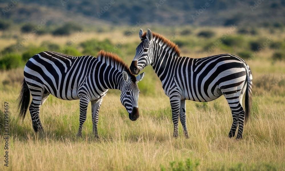 Zebra in the Serengeti with foal on a safari in the wild grasslands of Tanzania and Kenya Zebra in the Serengeti with foal on a safari in the wild grasslands of Tanzania and Kenya