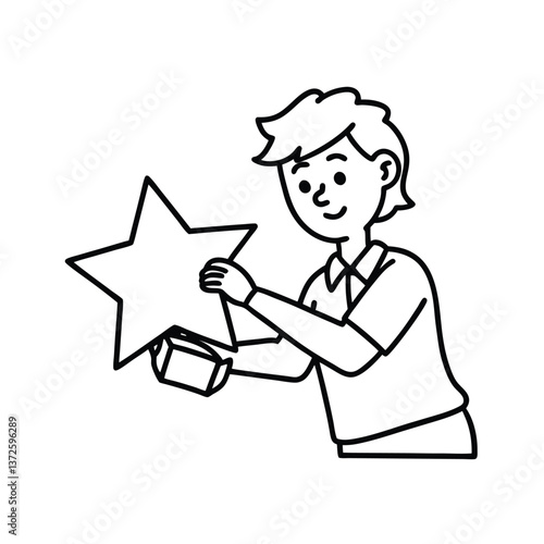 Boy Holding Large Star Award Achievement Success Recognition Prize