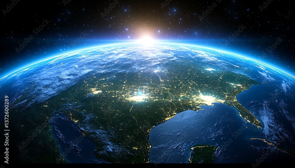 Fototapeta premium Earth Sunrise with North America View.