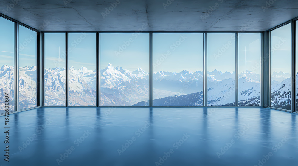Fototapeta premium Modern Minimalist Interior with Alpine Views