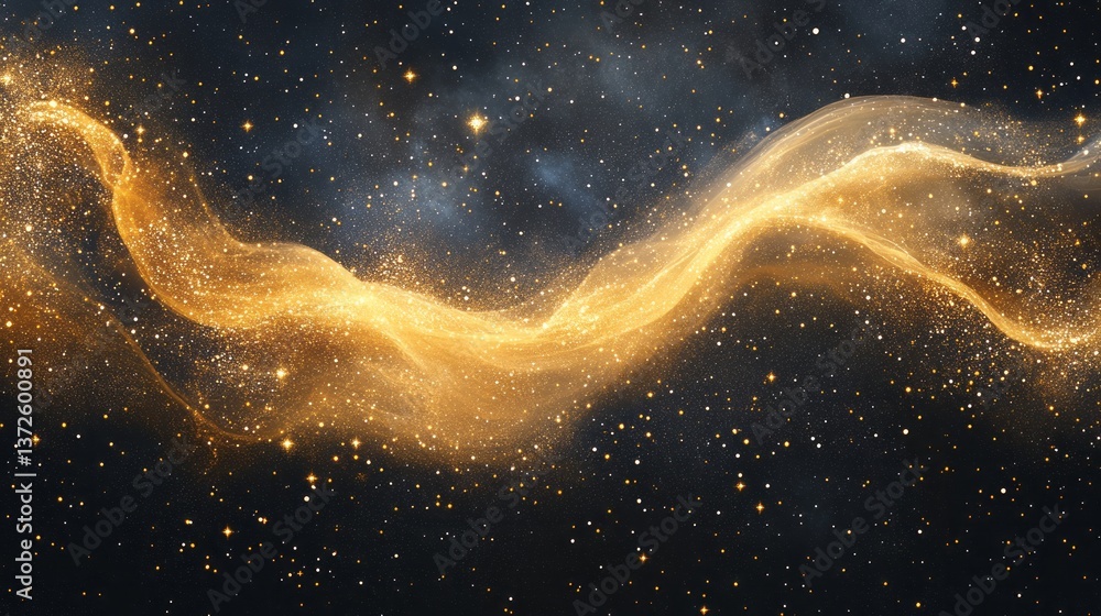 Golden celestial wave flows amidst the stars in the cosmos Golden celestial wave flows amidst the stars in the cosmos