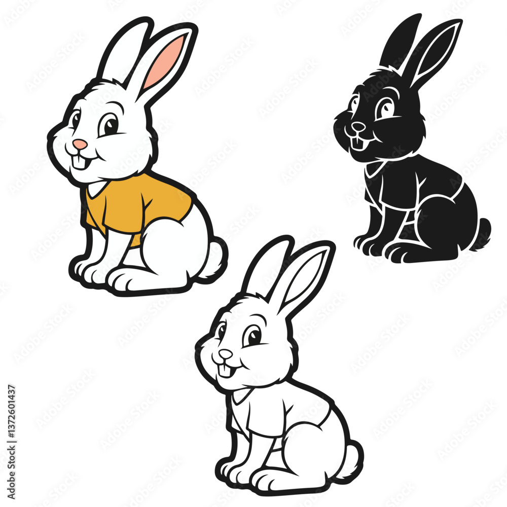 Fototapeta premium set vector various bunny illustration, coloring pages, silhouettes