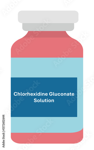 Chlorhexidine gluconate solution bottle isolated on white background. A bottle of Hibiclens soap with chlorhexidine gluconate. It is antiseptic, antimicrobial, and antibacterial.