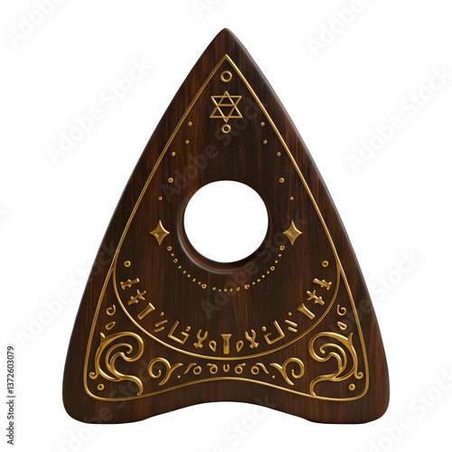 Mystical Ouija Planchette Antique Wood & Gold Inlay