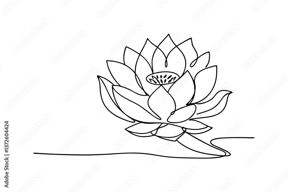 Fototapeta premium Elegant SingleLine Lotus Flower Drawing, Water Lily Art
