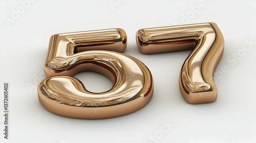 Gold numerals 5 and 7 reflective 3 d render