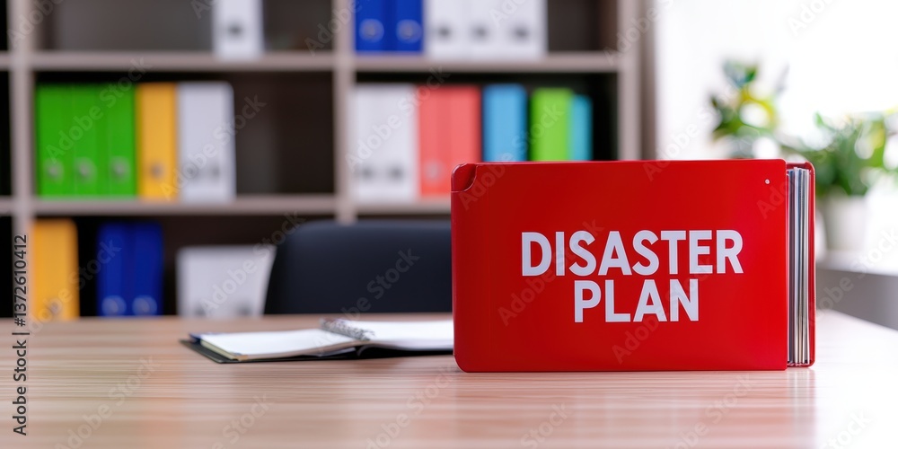 A red folder labeled