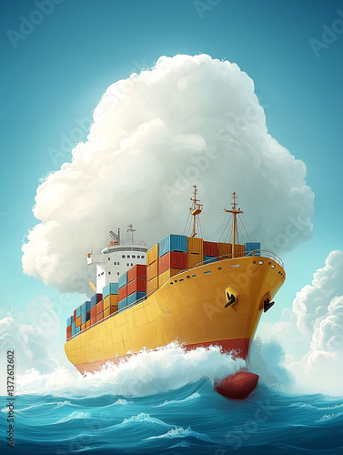 Modern Cargo Ship on a Clear Blue Sea