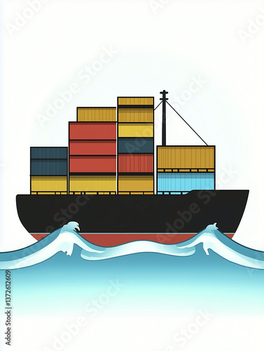Simple Cargo Ship Illustration with Colorful Containers
