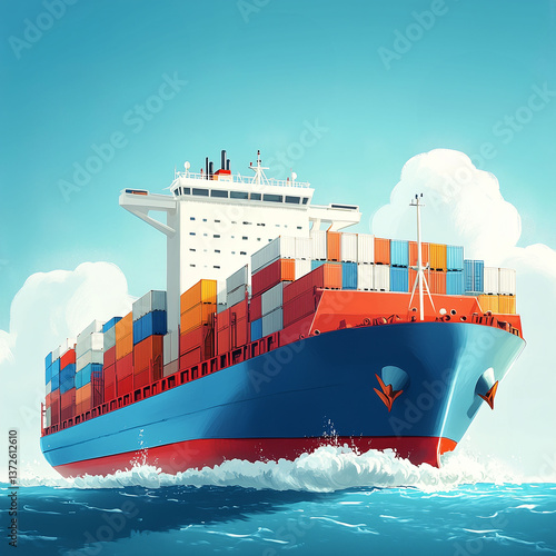 Modern Cargo Ship Illustration with Colorful Containers