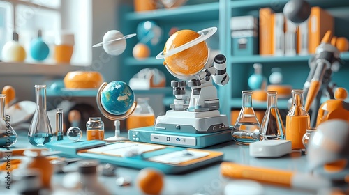 Modern Flat of Scientific Lab Tools and Astronomy Equipment for Educational Discovery