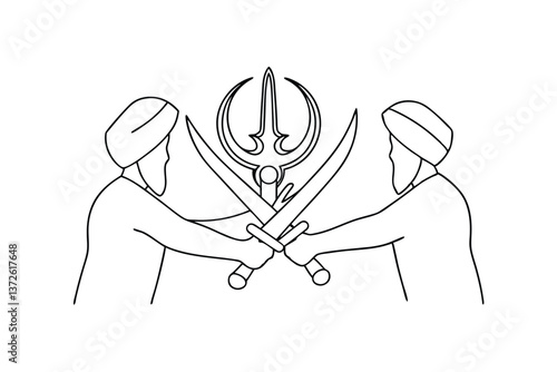 Sikh emblem, two warriors, crossed swords, Khanda, Punjab, India, symbol, heritage, culture, identit photo