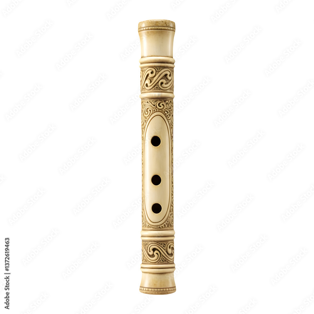 Naklejka premium Ornate Carved Bone Flute Antique Musical Curio