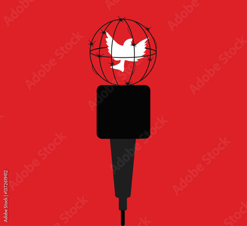 A bird captive inside microphone, illustrating censorship in freedom of expression