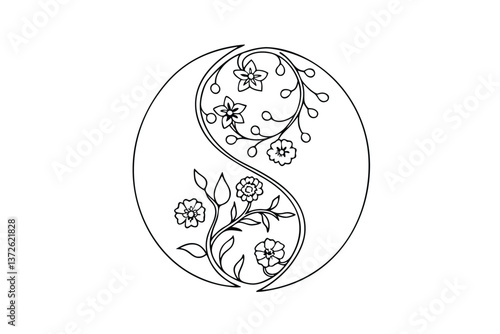 Floral Yin Yang Symbol Balance, Harmony, Nature, Design, Art