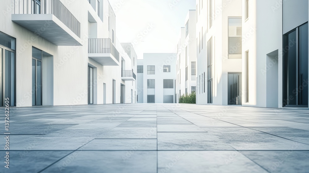 Fototapeta premium Empty ground with white building background, 3d rendering