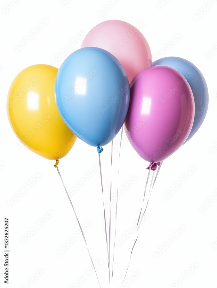 Festive arrangement of vibrant balloons against a clean white backdrop creating a cheerful and celebratory mood perfect for events and parties Festive arrangement of vibrant balloons against a clean white backdrop creating a cheerful and celebratory mood perfect for events and parties