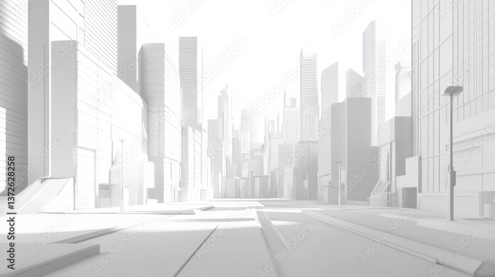 Fototapeta premium minimalist city with a lot of white but with a pearlescent and iridiscent touch really subtle but really futuristic and clean hiperrealistic, add blur effects and some parts 