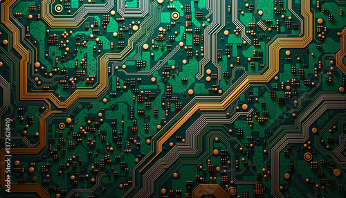 Realistic circuit board background texture with natural colors, technology