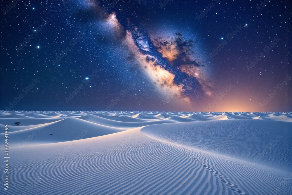 Naklejka premium Starry Night Over an Endless White Sand Desert