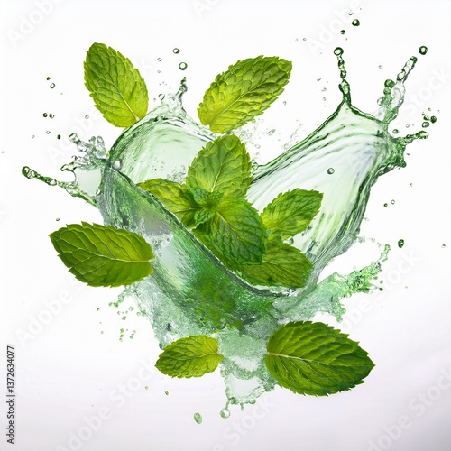 Wallpaper Mural Fresh mint leaves splash isolated on transparent or white background Torontodigital.ca