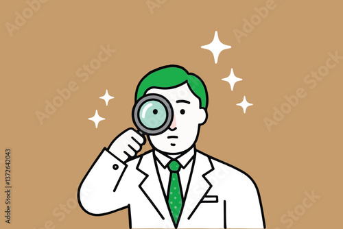  Man with Magnifying Glass: Detailed Investigation and Discovery on Brown Background