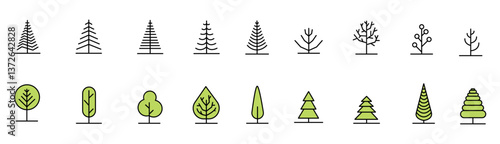 Big set of minimal trees linear icons - vector