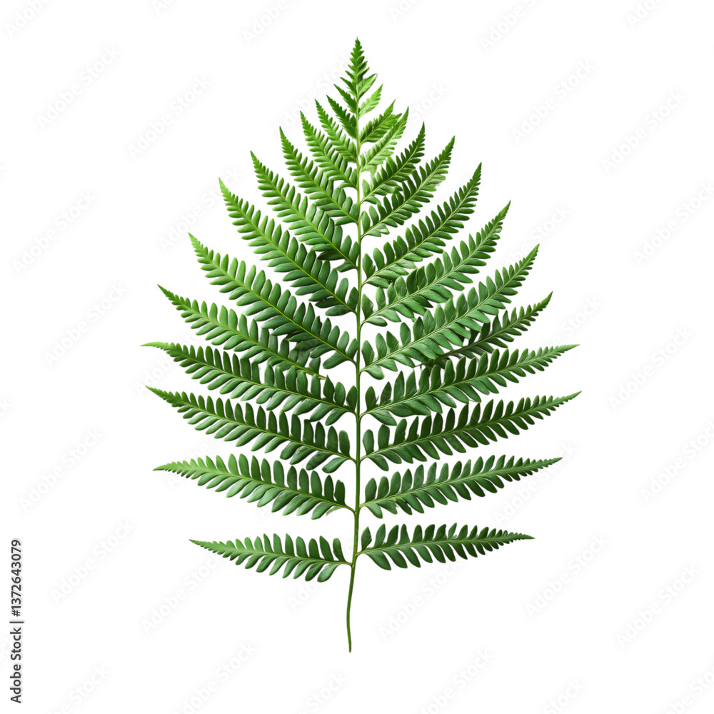 Fern Leaf: A detailed top view showcases a single, vibrant green fern leaf, displaying the intricate structure and natural beauty of its fronds Fern Leaf: A detailed top view showcases a single, vibrant green fern leaf, displaying the intricate structure and natural beauty of its fronds