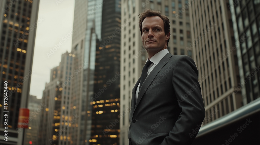 Confident company leader in sharp suit, embodying leadership and vision. Confident company leader in sharp suit, embodying leadership and vision.