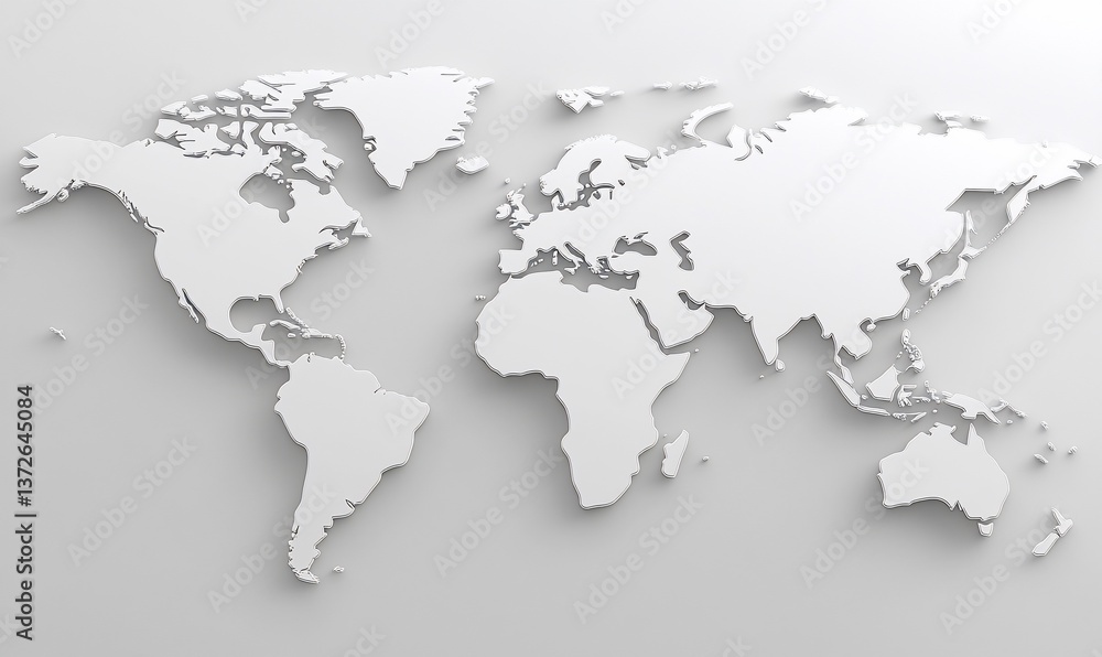 World map, 3D, white World map, 3D, white